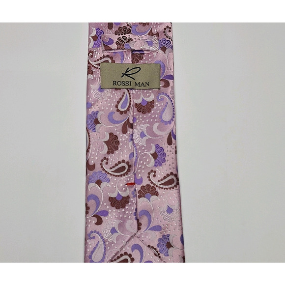 Rossi Man Milano Men's Tie Pink Lavender Paisley 63" - Picture 3 of 5